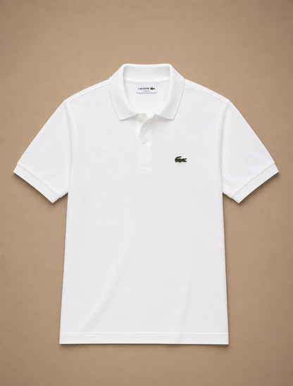 L Men White Solid Polos