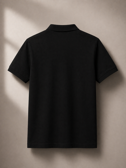 L Men Black Paris Shirt Regular Fit Stretch Cotton Pique