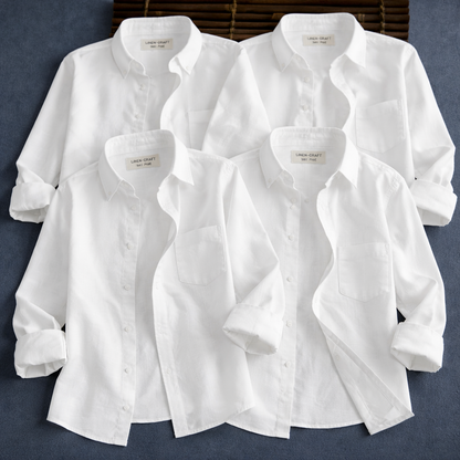 Men's Premium Line White Cotton Linen Shirt Full Sleeves (Pack Of 4)