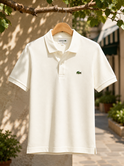 L Men white cream Polos T-Shirt