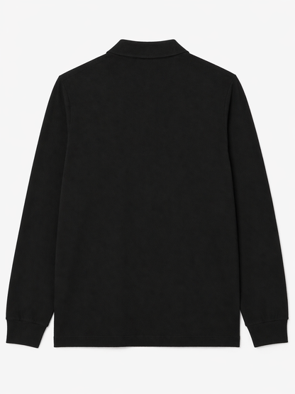 L Men Black Long-Sleeve Paris Shirt Regular Fit Stretch Cotton Pique